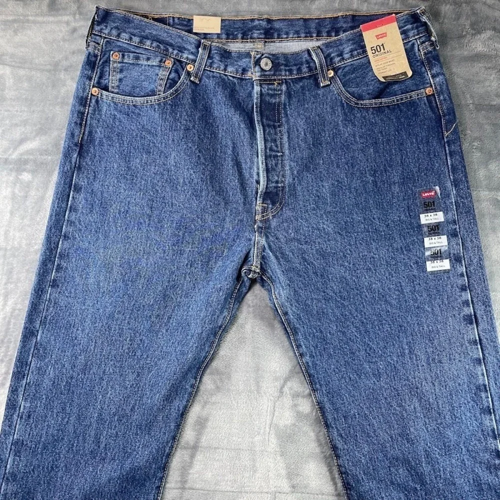 Levi's 501 Straight Leg‎ Button Fly Blue Jeans Mens Sz B&T 48x29 Medium Wash NWT